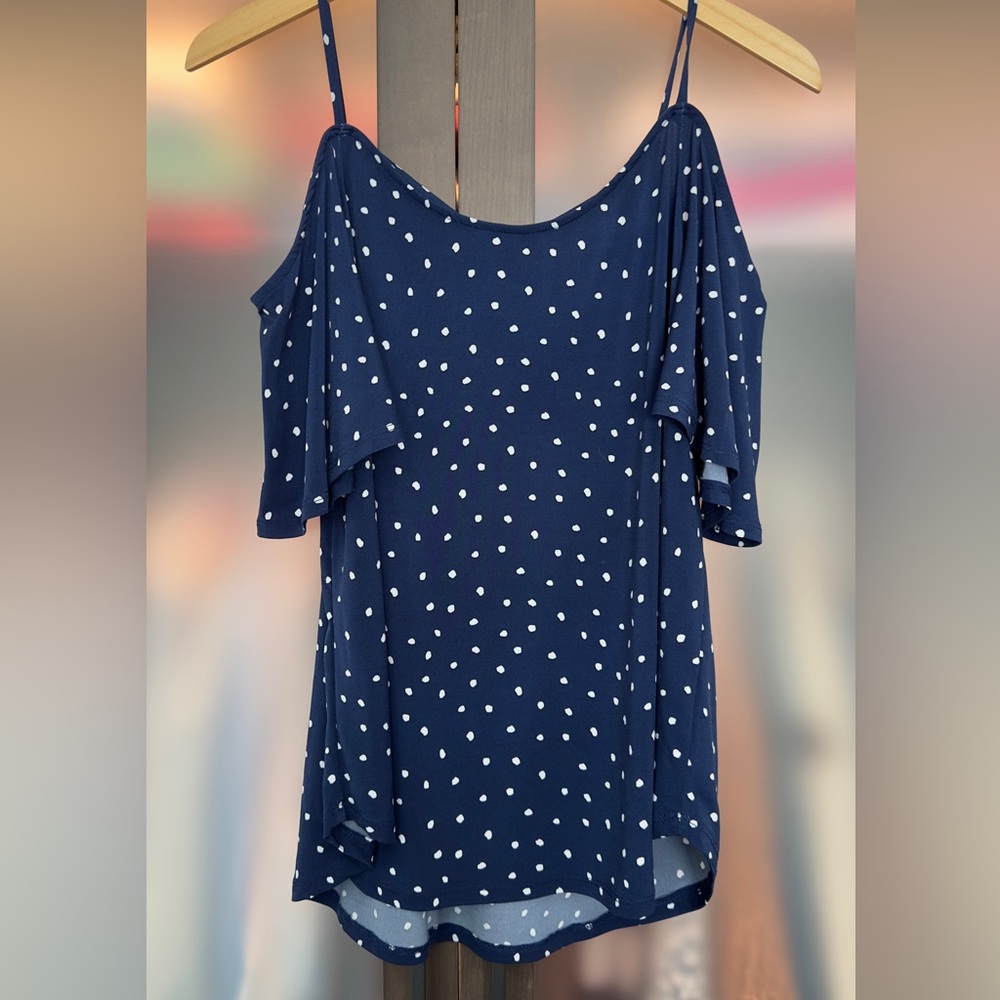 Navy Polka Dot Cold Shoulder top
